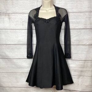 Strickly Swift Black Mesh Back Sleeves Beaded Mini Dress Fit & Flare S